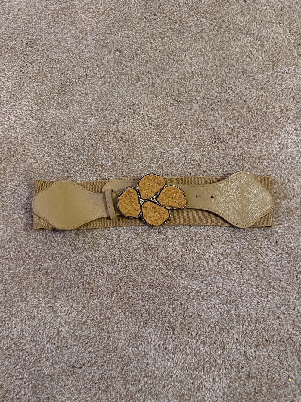 Elastic Waist Belt with Decorative Flower Buckle - Tan